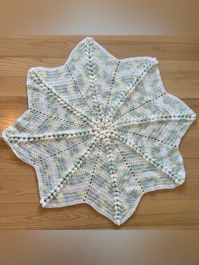Handmade Crochet Star Baby Blanket Pastel White One of a Kind Nursery Milestone